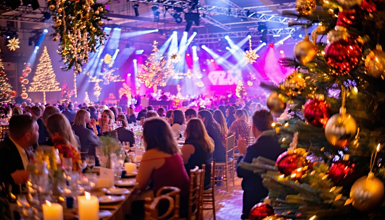 A beautifully decorated corporate event space with