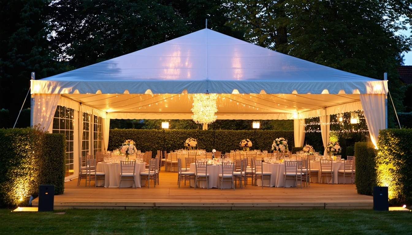 A beautifully lit clearspan marquee set up for a p
