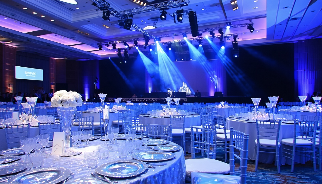 A beautifully set up corporate awards ceremony wit